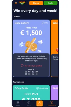 Promotions screen with bonus offers