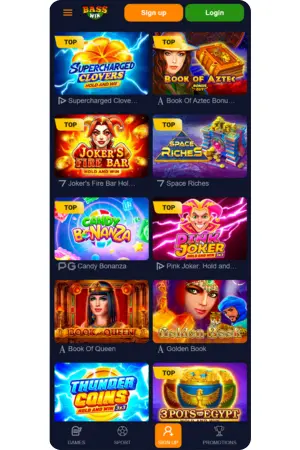 Slots section with casino games